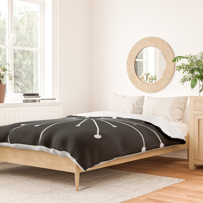 Mid Century Modern Simple Sputnik Starburst Black/White Duvet Cover Gallery Image 2