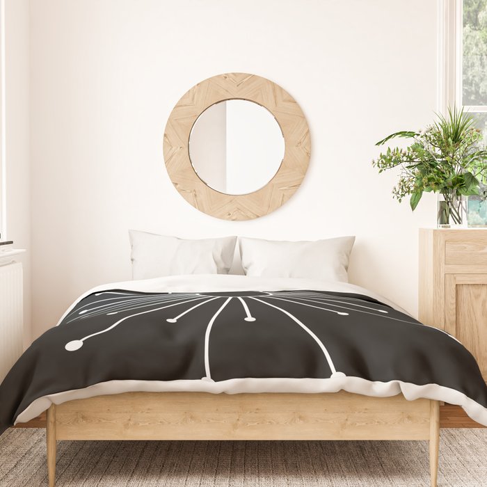 Mid Century Modern Simple Sputnik Starburst Black/White Duvet Cover Gallery Image 3