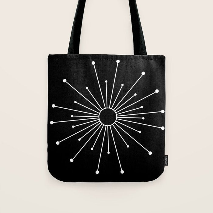 Mid Century Modern Simple Sputnik Starburst Black/White Tote Bag Gallery Image 1