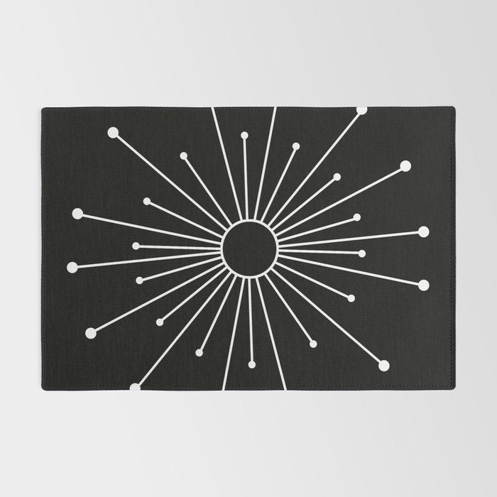 Mid Century Modern Simple Sputnik Starburst Black/White Rug Gallery Image 2