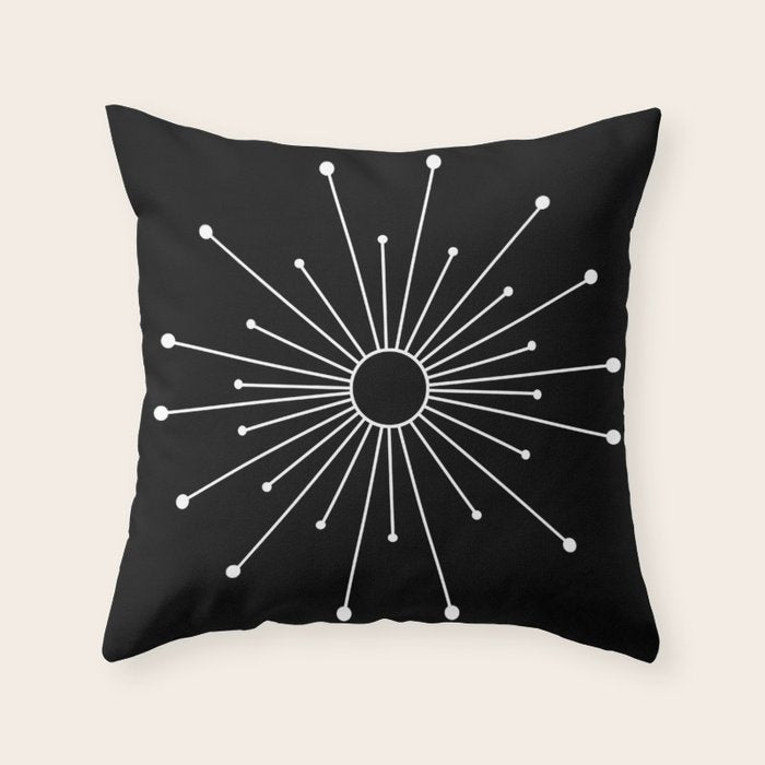 Mid Century Modern Simple Sputnik Starburst Black/White Throw Pillow Gallery Image 1
