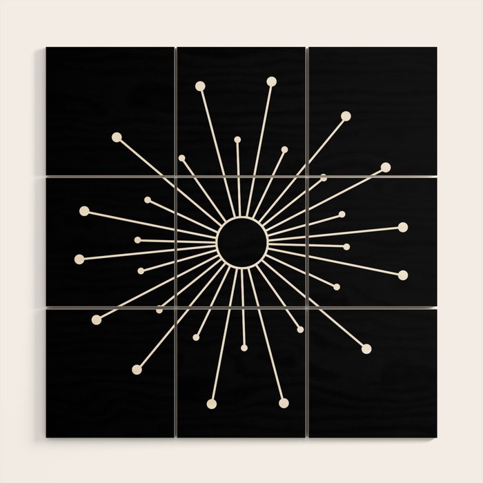 Mid Century Modern Simple Sputnik Starburst Black/White Wood Wall Art Gallery Image 1