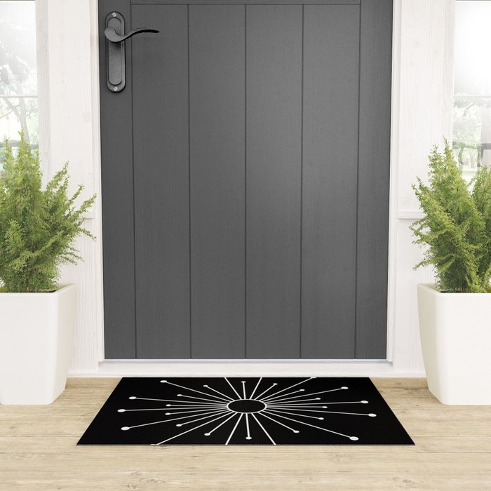 Mid Century Modern Simple Sputnik Starburst Black/White Welcome Mat Gallery Image 3