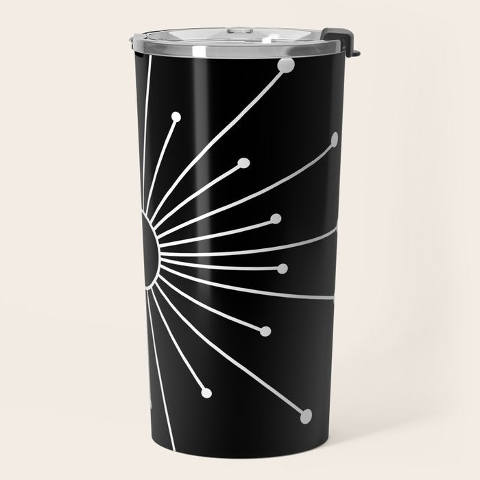 Mid Century Modern Simple Sputnik Starburst Black/White Travel Mug Gallery Image 2