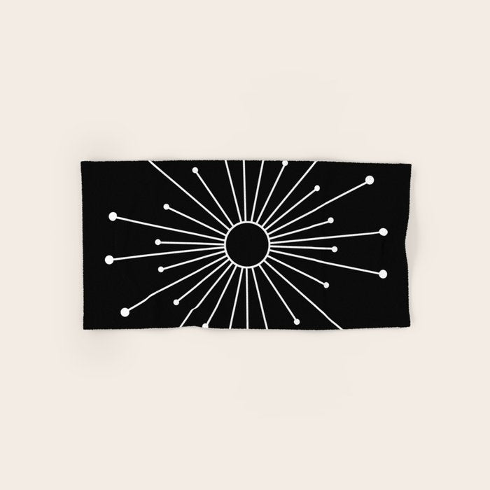 Mid Century Modern Simple Sputnik Starburst Black/White Bath Towel Gallery Image 1