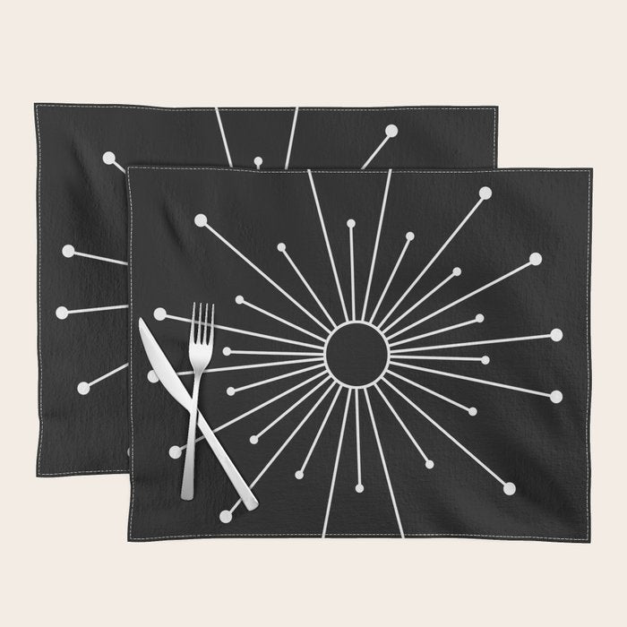 Mid Century Modern Simple Sputnik Starburst Black/White Placemat Gallery Image 1