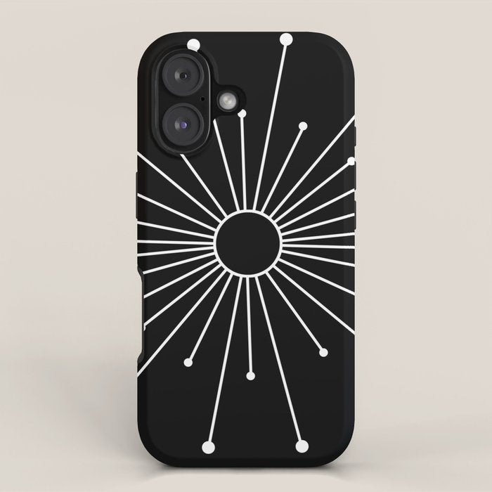Mid Century Modern Simple Sputnik Starburst Black/White iPhone Case Gallery Image 1