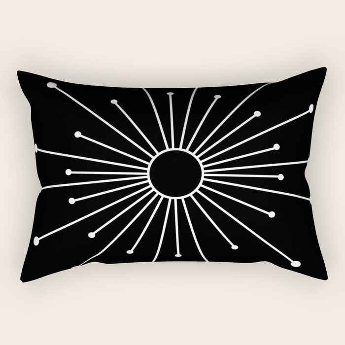 Mid Century Modern Simple Sputnik Starburst Black/White Rectangular Pillow Gallery Image 1