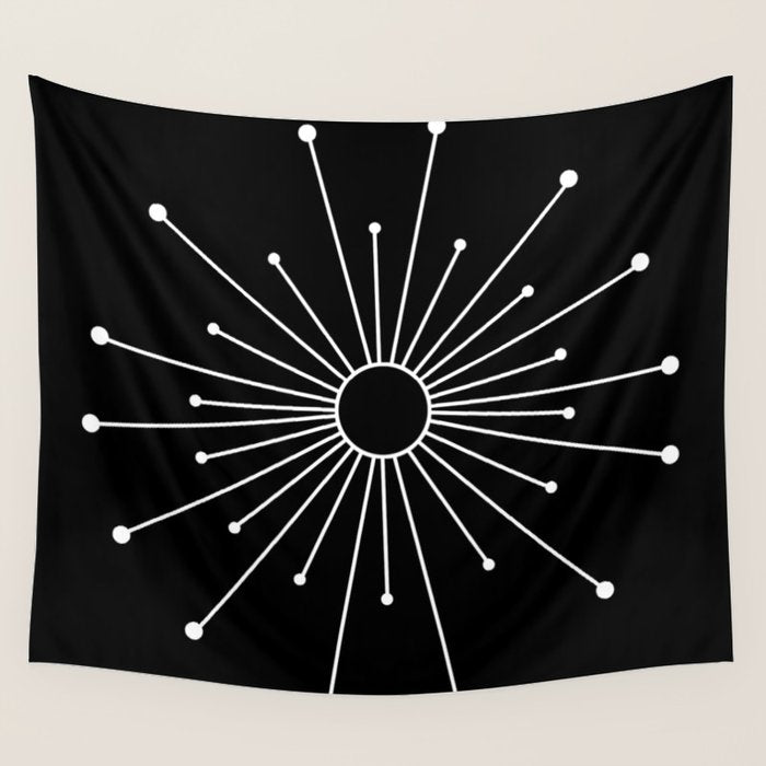 Mid Century Modern Simple Sputnik Starburst Black/White Wall Tapestry