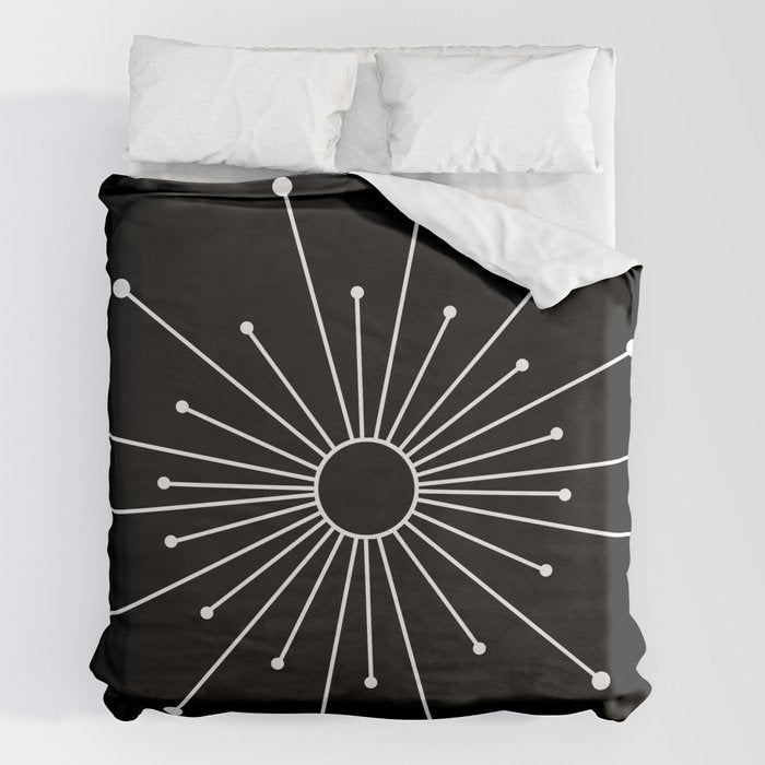 Mid Century Modern Simple Sputnik Starburst Black/White Duvet Cover Gallery Image 2