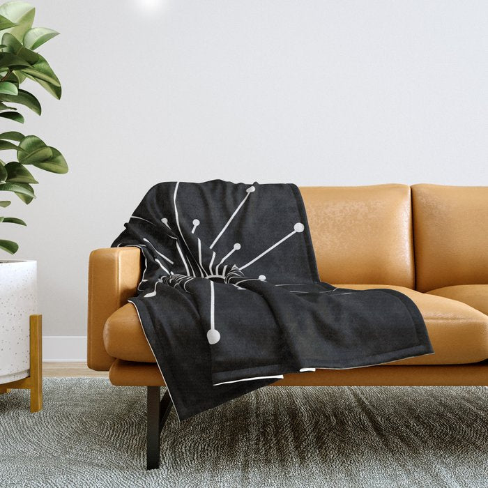 Mid Century Modern Simple Sputnik Starburst Black/White Throw Blanket Gallery Image 1