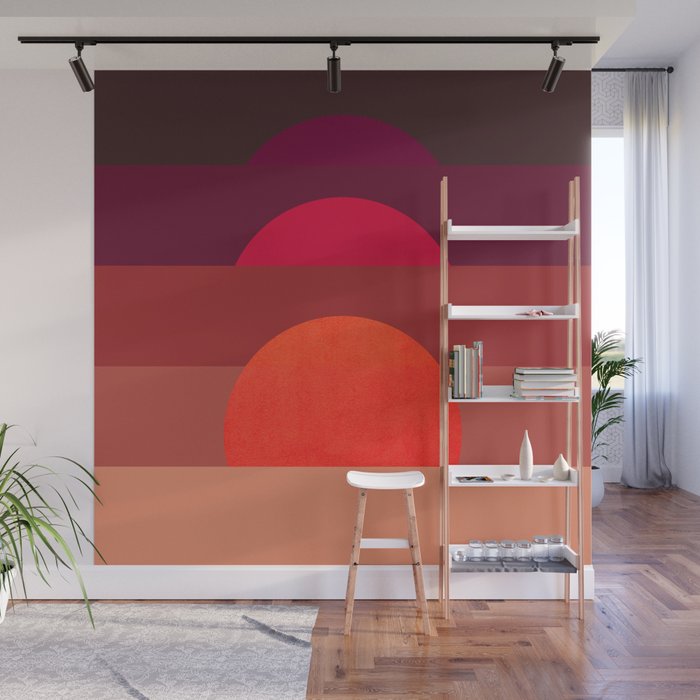 Abstraction_SUNSET_RED_BOHEMIAN_POP_ART_Minimalism_0124A Wall Mural Gallery Image 1