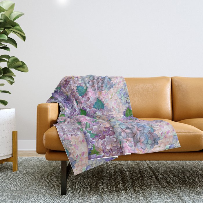 Purple and blue Lilac & Hydrangea - Flower Design Throw Blanket Gallery Image 1