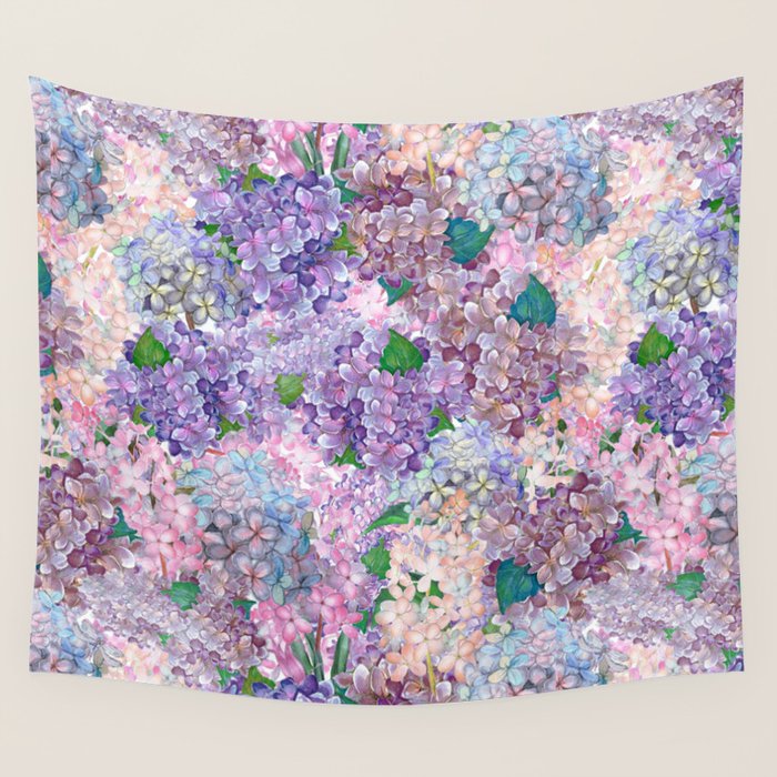 Purple and blue Lilac & Hydrangea - Flower Design Wall Tapestry Gallery Image 4