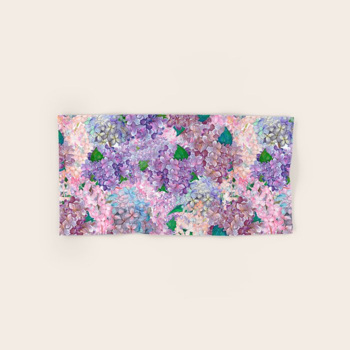 Purple and blue Lilac & Hydrangea - Flower Design Bath Towel Gallery Image 1