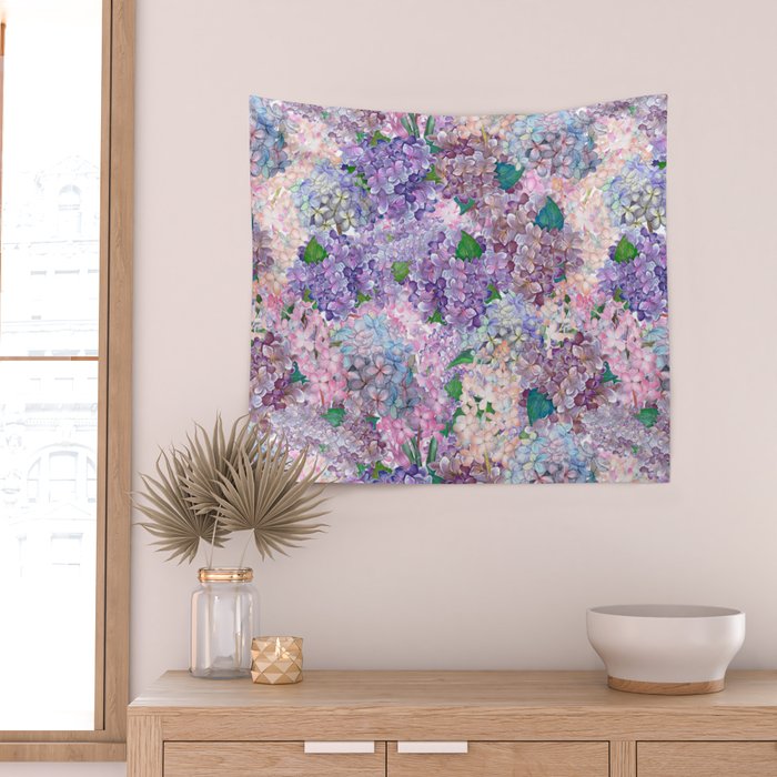 Purple and blue Lilac & Hydrangea - Flower Design Wall Tapestry Gallery Image 2