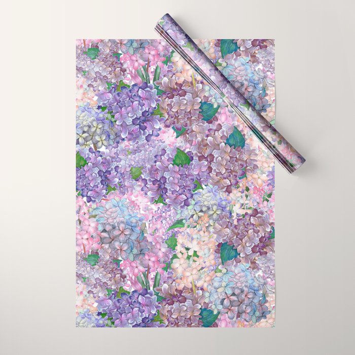 Purple and blue Lilac & Hydrangea - Flower Design Wrapping Paper Gallery Image 1