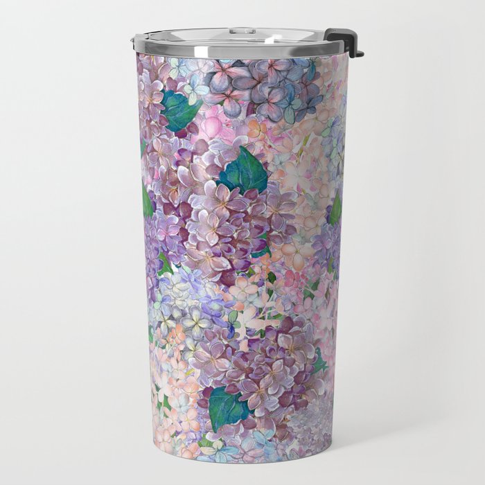 Purple and blue Lilac & Hydrangea - Flower Design Travel Mug Gallery Image 2