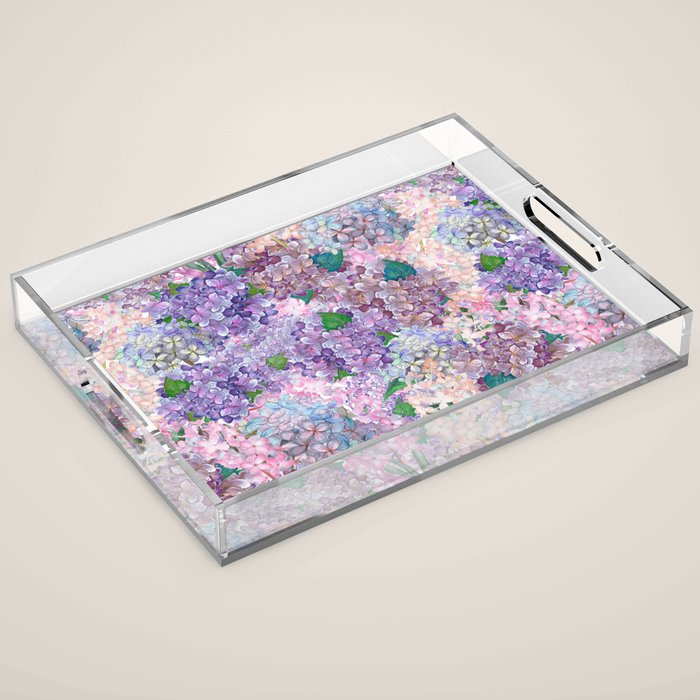 Purple and blue Lilac & Hydrangea - Flower Design Acrylic Tray Gallery Image 1