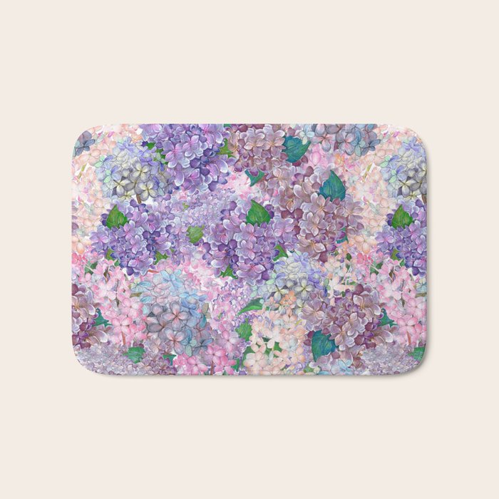 Purple and blue Lilac & Hydrangea - Flower Design Bath Mat Gallery Image 1