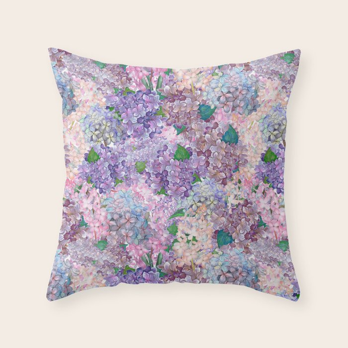 Purple and blue Lilac & Hydrangea - Flower Design Throw Pillow Gallery Image 6