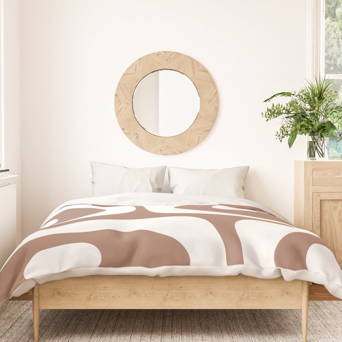 Mid Century Modern Abstract Piquet Pattern Mocha Brown and White Duvet Cover Gallery Image 3