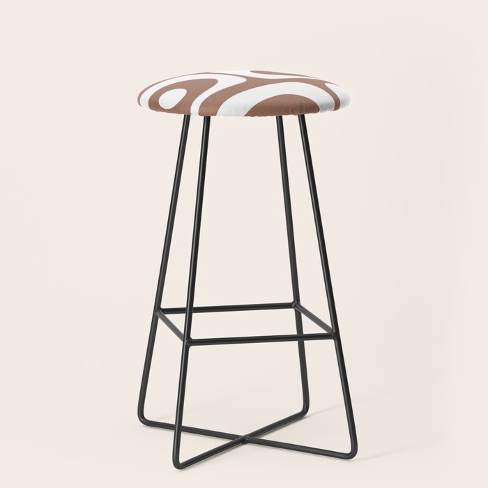 Mid Century Modern Abstract Piquet Pattern Mocha Brown and White Stool Gallery Image 1