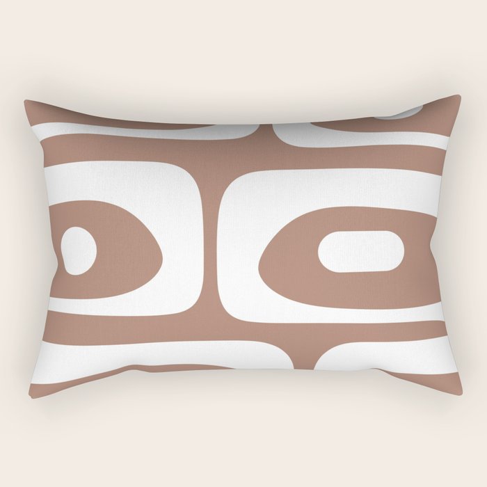 Mid Century Modern Abstract Piquet Pattern Mocha Brown and White Rectangular Pillow Gallery Image 1