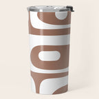 Mid Century Modern Abstract Piquet Pattern Mocha Brown and White Travel Mug Gallery Image 2