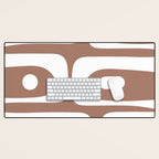 Mid Century Modern Abstract Piquet Pattern Mocha Brown and White Desk Mat Gallery Image 1