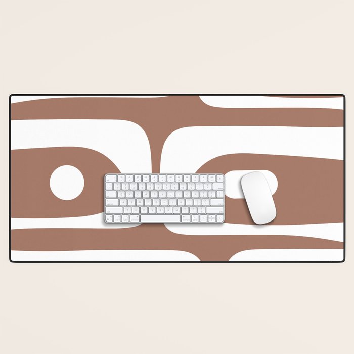 Mid Century Modern Abstract Piquet Pattern Mocha Brown and White Desk Mat Gallery Image 1