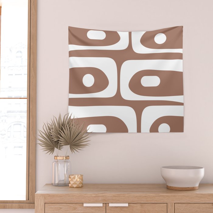 Mid Century Modern Abstract Piquet Pattern Mocha Brown and White Wall Tapestry Gallery Image 2