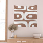 Mid Century Modern Abstract Piquet Pattern Mocha Brown and White Wall Tapestry Gallery Image 2