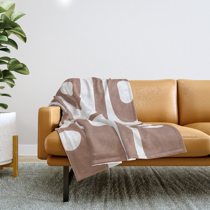 Mid Century Modern Abstract Piquet Pattern Mocha Brown and White Throw Blanket Gallery Image 1