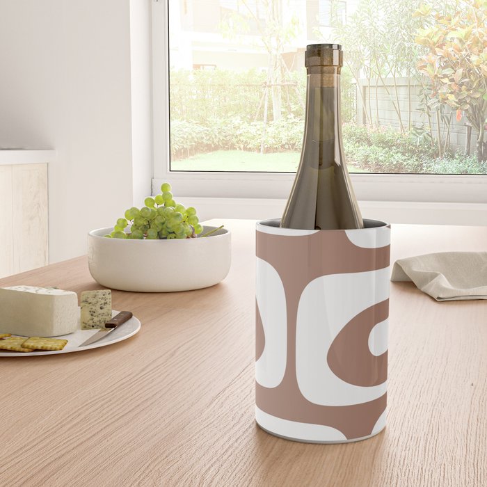 Mid Century Modern Abstract Piquet Pattern Mocha Brown and White Wine Chiller Gallery Image 4