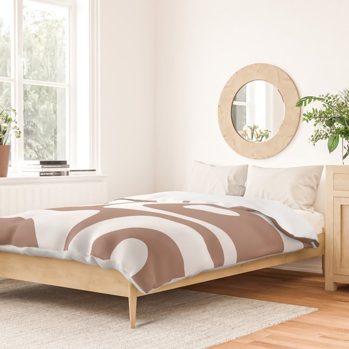 Mid Century Modern Abstract Piquet Pattern Mocha Brown and White Duvet Cover Gallery Image 2