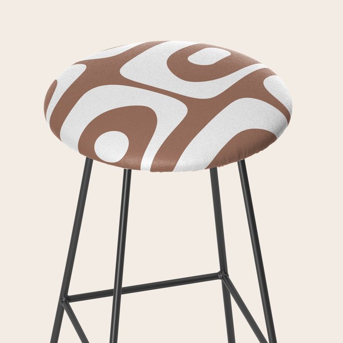 Mid Century Modern Abstract Piquet Pattern Mocha Brown and White Stool Gallery Image 2