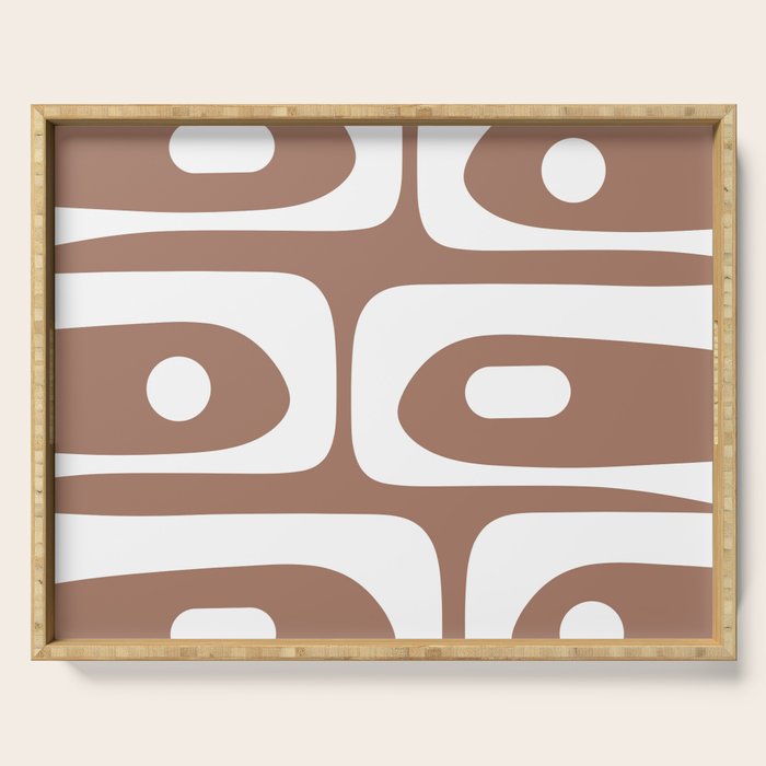 Mid Century Modern Abstract Piquet Pattern Mocha Brown and White Serving Tray Gallery Image 1