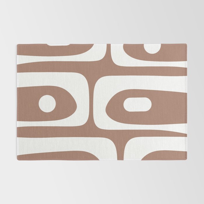Mid Century Modern Abstract Piquet Pattern Mocha Brown and White Rug Gallery Image 2