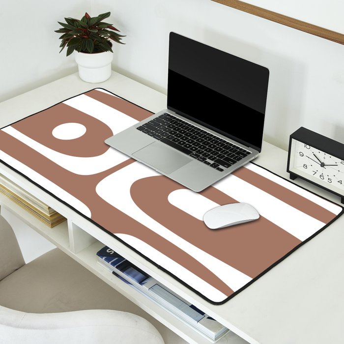 Mid Century Modern Abstract Piquet Pattern Mocha Brown and White Desk Mat Gallery Image 2