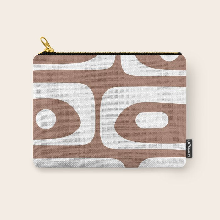 Mid Century Modern Abstract Piquet Pattern Mocha Brown and White Carry All Pouch Gallery Image 1