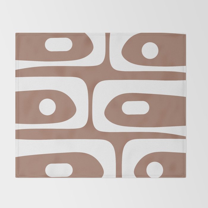 Mid Century Modern Abstract Piquet Pattern Mocha Brown and White Throw Blanket Gallery Image 2