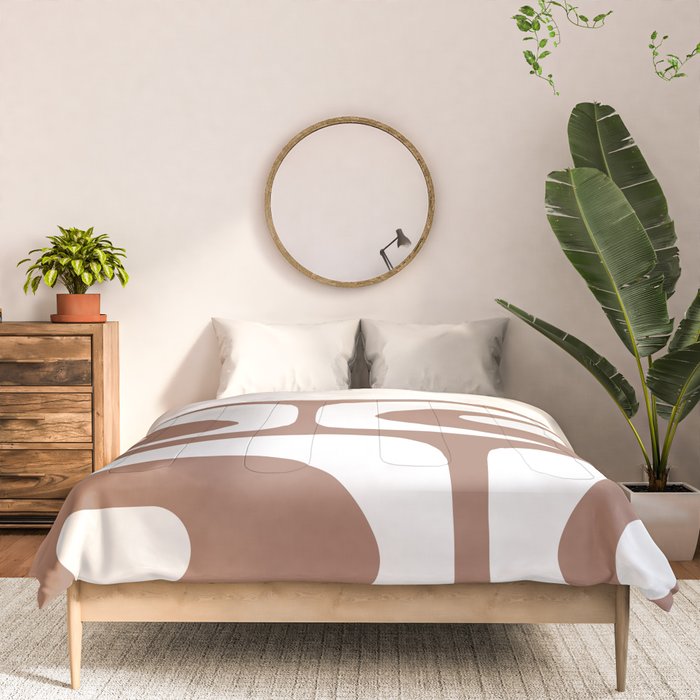 Mid Century Modern Abstract Piquet Pattern Mocha Brown and White Comforter Gallery Image 3