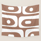 Mid Century Modern Abstract Piquet Pattern Mocha Brown and White Wall Tapestry Gallery Image 4