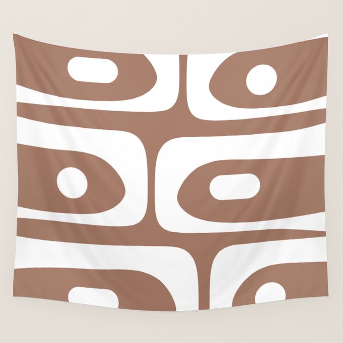 Mid Century Modern Abstract Piquet Pattern Mocha Brown and White Wall Tapestry Gallery Image 4