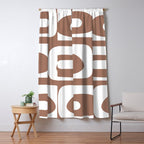Mid Century Modern Abstract Piquet Pattern Mocha Brown and White Window Curtain Gallery Image 5