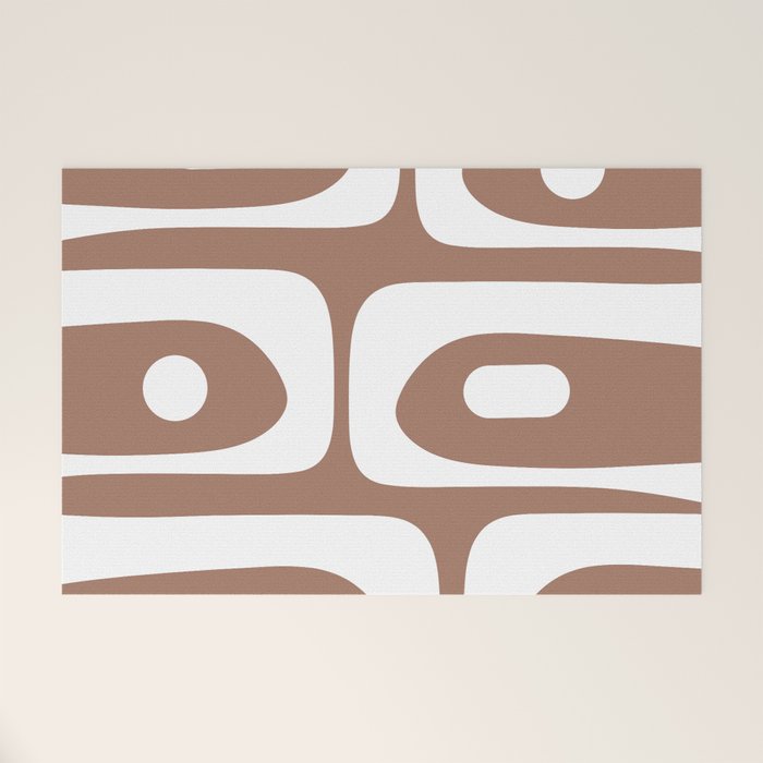 Mid Century Modern Abstract Piquet Pattern Mocha Brown and White Welcome Mat Gallery Image 1