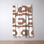 Mid Century Modern Abstract Piquet Pattern Mocha Brown and White Window Curtain Gallery Image 3