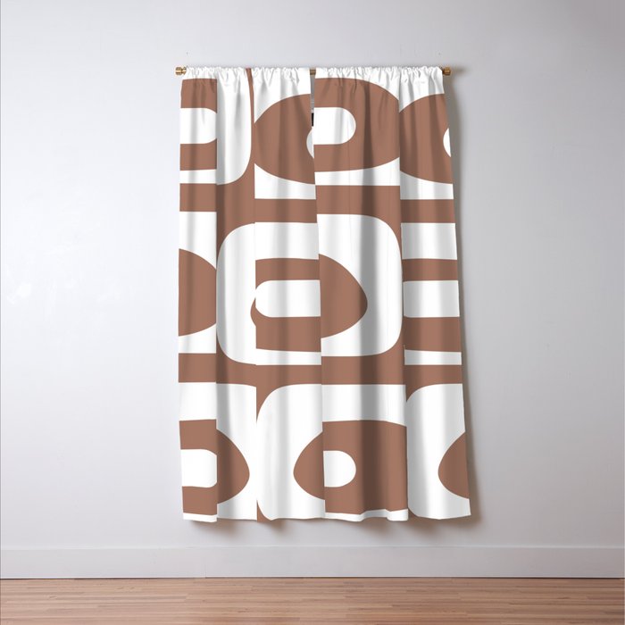 Mid Century Modern Abstract Piquet Pattern Mocha Brown and White Window Curtain Gallery Image 3