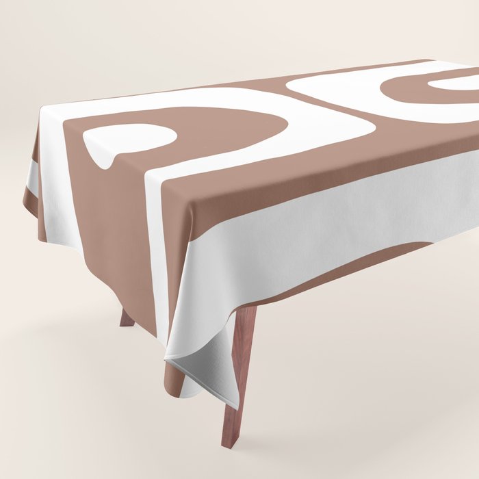 Mid Century Modern Abstract Piquet Pattern Mocha Brown and White Tablecloth